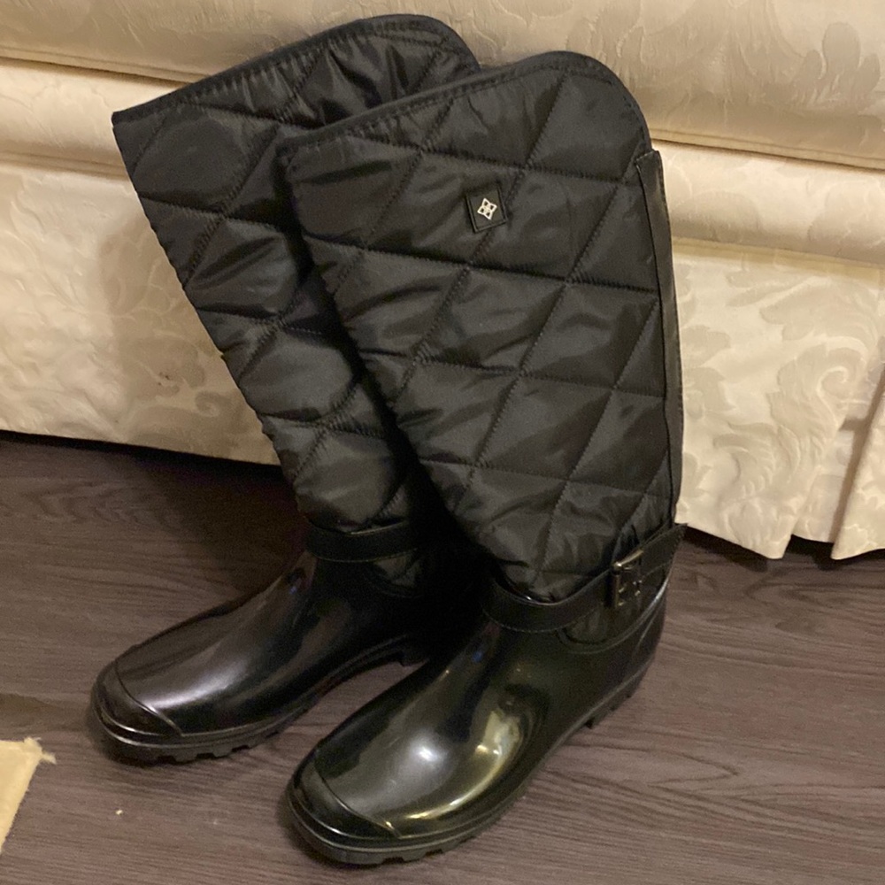 Dav Quilted Nylon Black Rubber Boots - Size 9